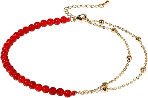 Adjustable 14k Gold Plated Beaded Ankle Bracelet for Women