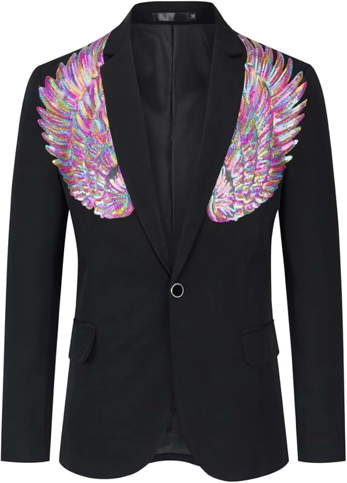 Men's Sequin Wing Stage Wedding Suit Jacket