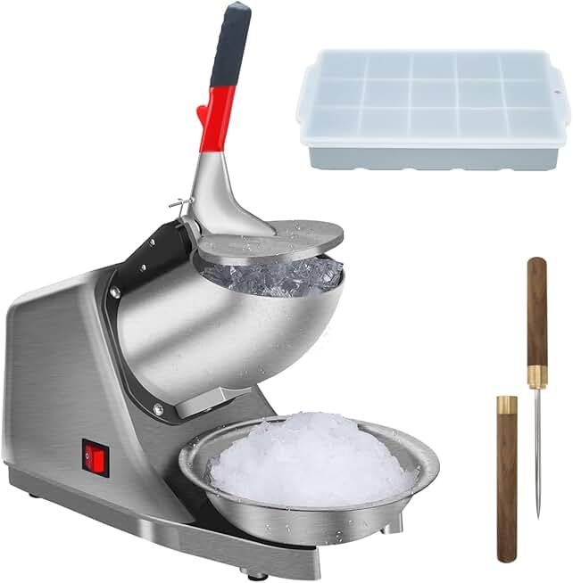 Electric Shaved Ice and Snow Cone Machine with Ice Pick and Tray