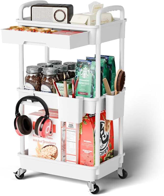 Three-Tier Mobile Storage Cart for Laundry, Bathroom, and Office