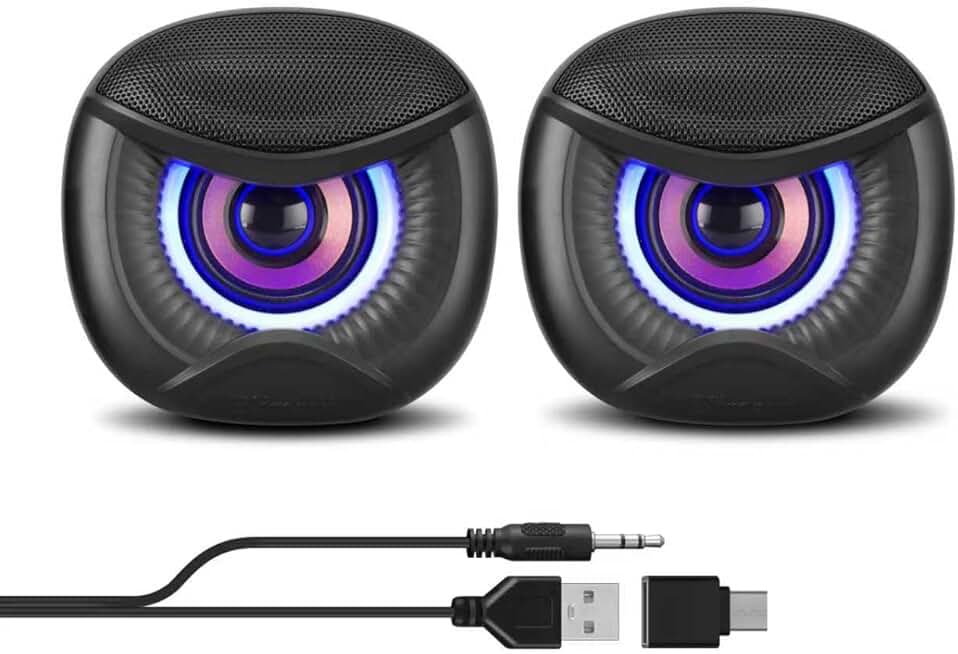 USB Computer Speakers with RGB Lighting and Owl Eye Design