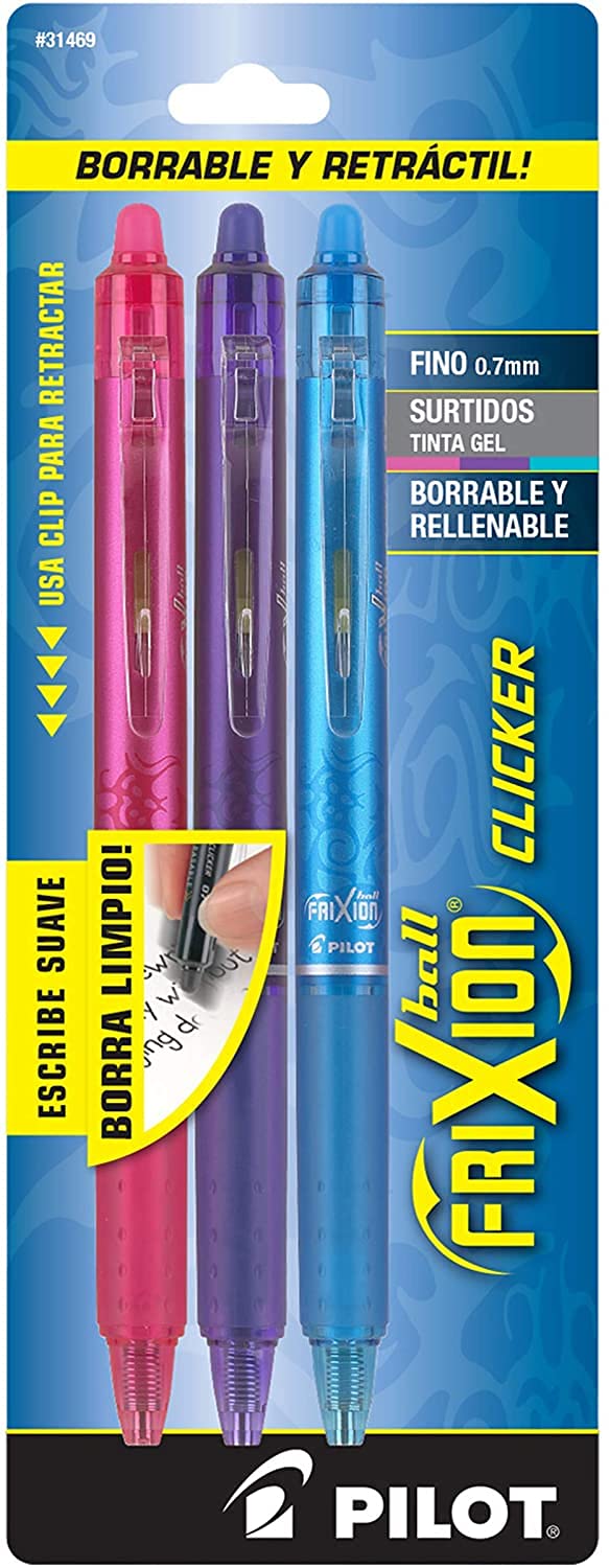 Erasable Refillable Fine Point Gel Ink Pens, 3-Pack