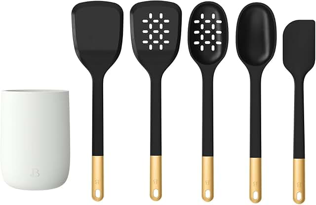6-Piece Kitchen Utensil Set with Silicone Spatula and Crock