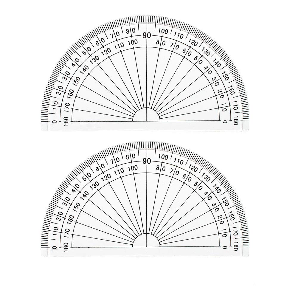 Pack of 2 clear 4-inch plastic protractors