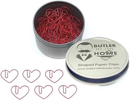 Heart-Shaped Paper Clips in Tin, 100 Red Clips