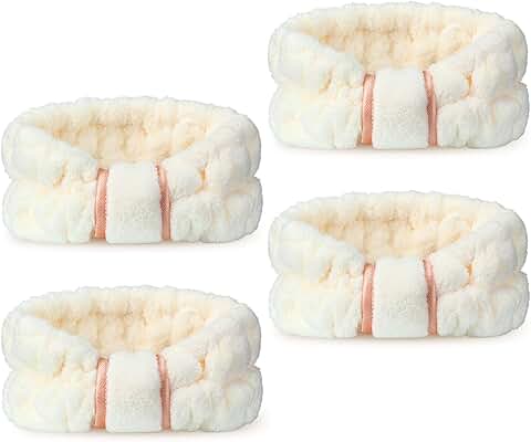Set of four beige microfiber facial headbands for women and girls