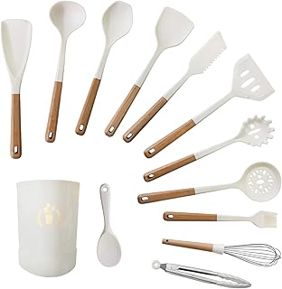 13-Piece Wooden Handle Kitchen Utensil Set with Storage Barrel