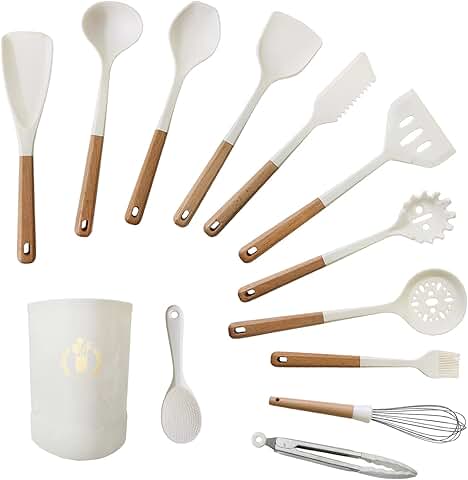 13-Piece Wooden Handle Kitchen Utensil Set with Storage Barrel