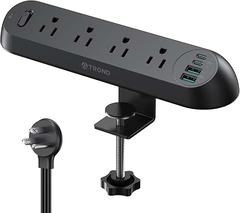 Desk Clamp Power Strip with USB and Surge Protection