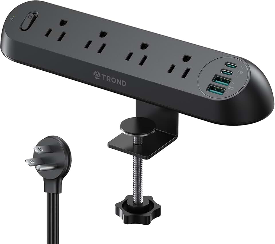 Desk Clamp Power Strip with USB and Surge Protection