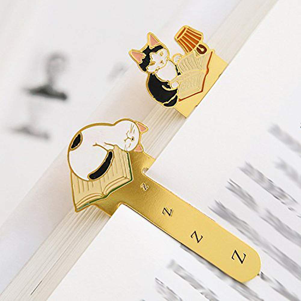 Set of 6 Cute Cat Metal Bookmarks for Kids