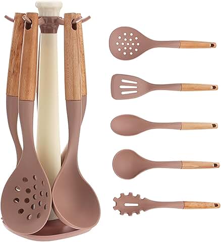 6-Piece Silicone Kitchen Utensil Set with Wooden Handles