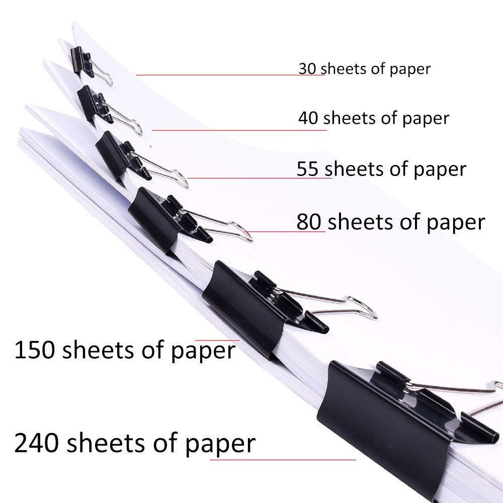 150 Large Metal Binder Clips in Assorted Sizes