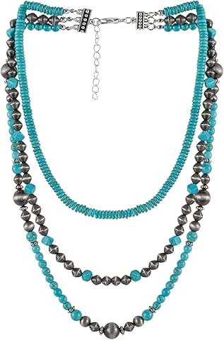 Layered Turquoise Beaded Necklace for Women