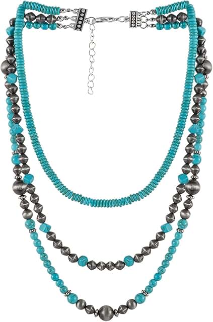 Layered Turquoise Beaded Necklace for Women