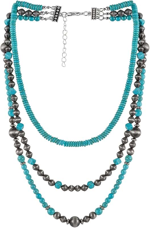 Layered Turquoise Beaded Necklace for Women