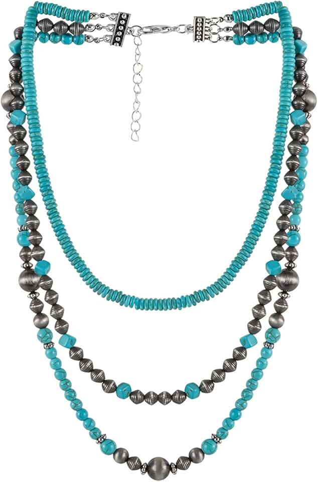 Layered Turquoise Beaded Necklace for Women