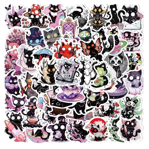 50 Cartoon Black Cat Stickers for Kids and Teens