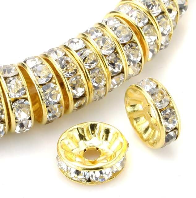 200pcs Clear AAA Crystal Rondelle Beads 10mm Gold Plated