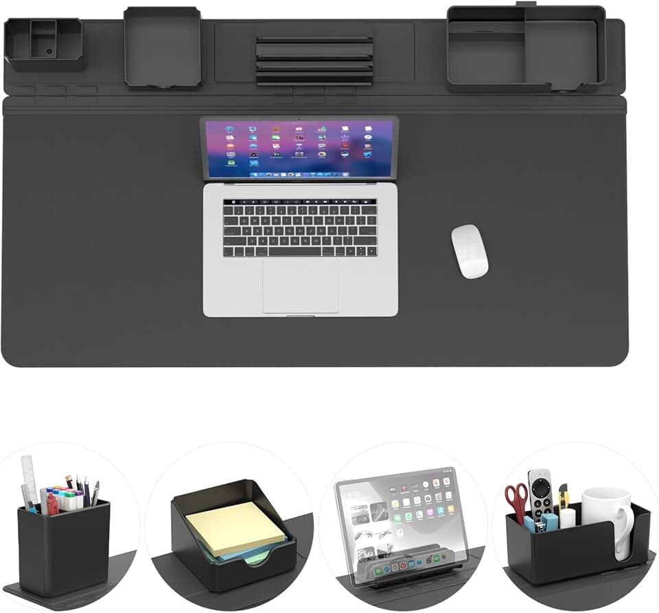 Large Desk Pad with Organizer and Storage Features