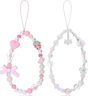 Set of two cute beaded camera wrist straps with strawberries and bows