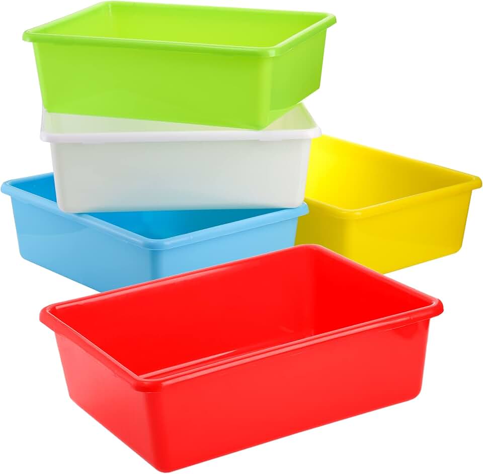 Set of 5 Large Plastic Storage Bins for Classroom and Home