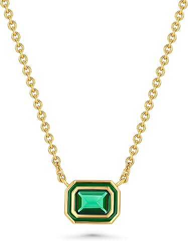 Green Emerald Enamel CZ Pendant Necklace for Women