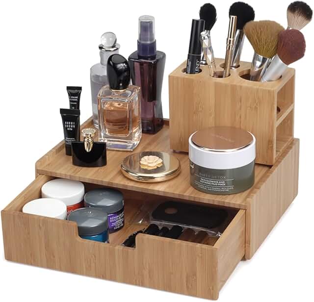 Bamboo Makeup Drawer Organizer with 5 Compartments