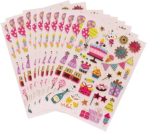 Set of 12 colorful birthday chipboard sticker sheets