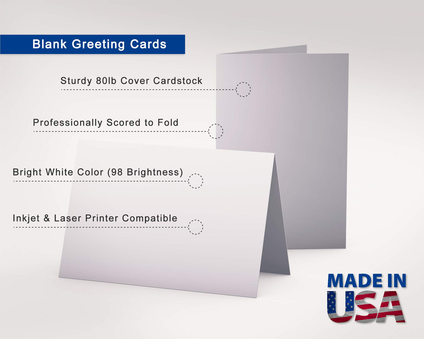 Set of 100 blank white 5x7 greeting cards with envelopes