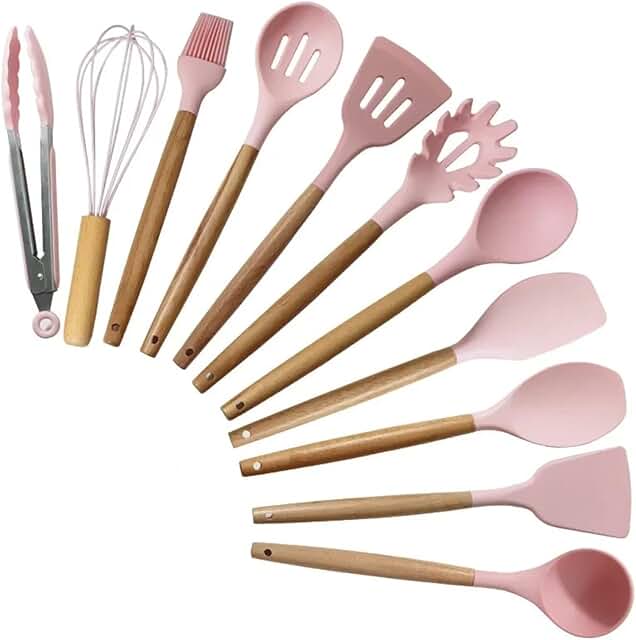 12-Piece Pink Silicone Non-Stick Kitchen Utensil Set