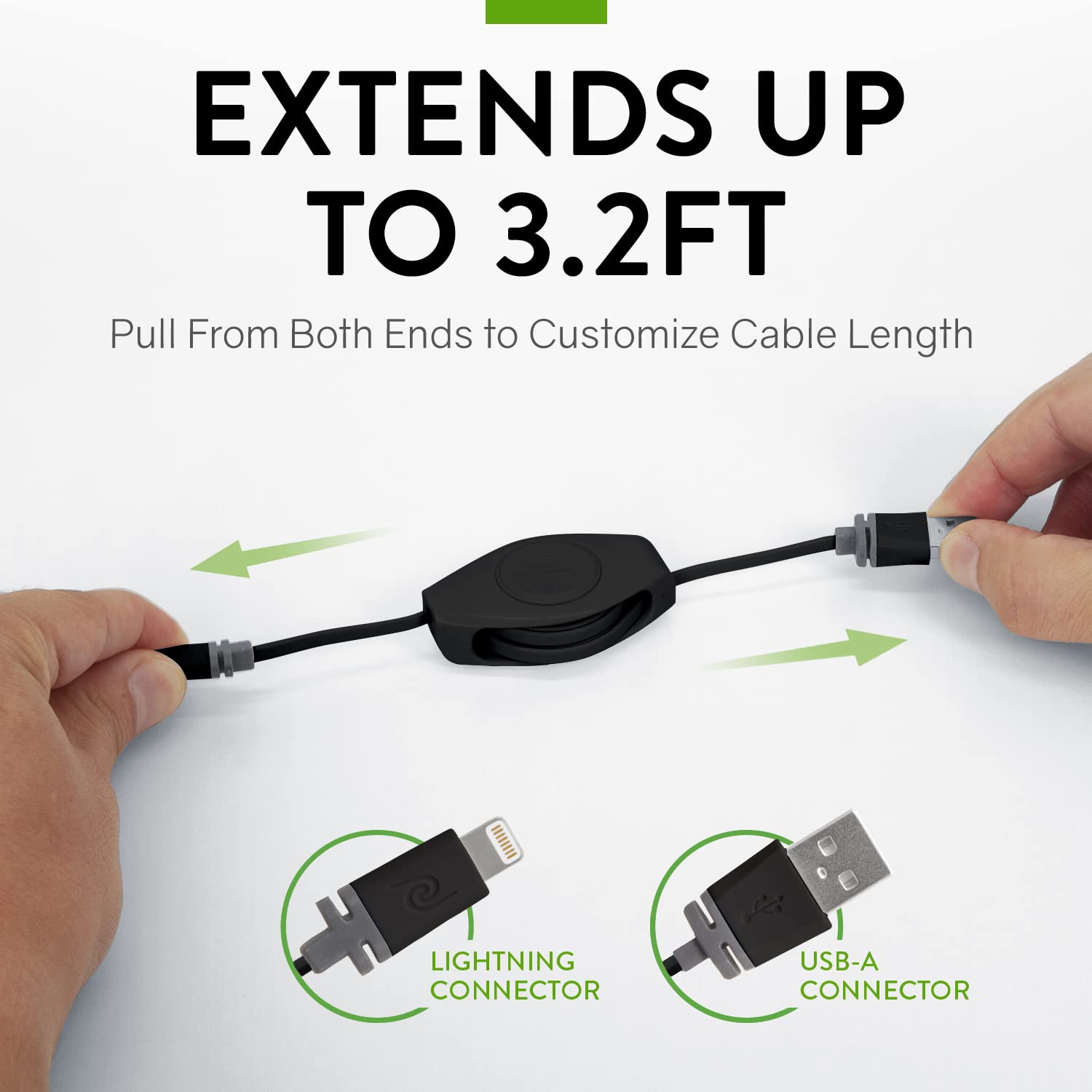Premier Series ETLTUSBBLK Retractable Lightning to USB Charge and Sync Cable for iPhone, iPod, and iPad (Black), 3.2 feet
