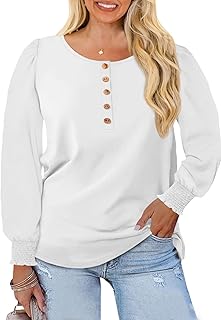 Plus Size Women's Puff Sleeve Henley Shirt