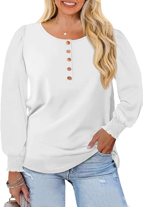 Plus Size Women's Puff Sleeve Henley Shirt
