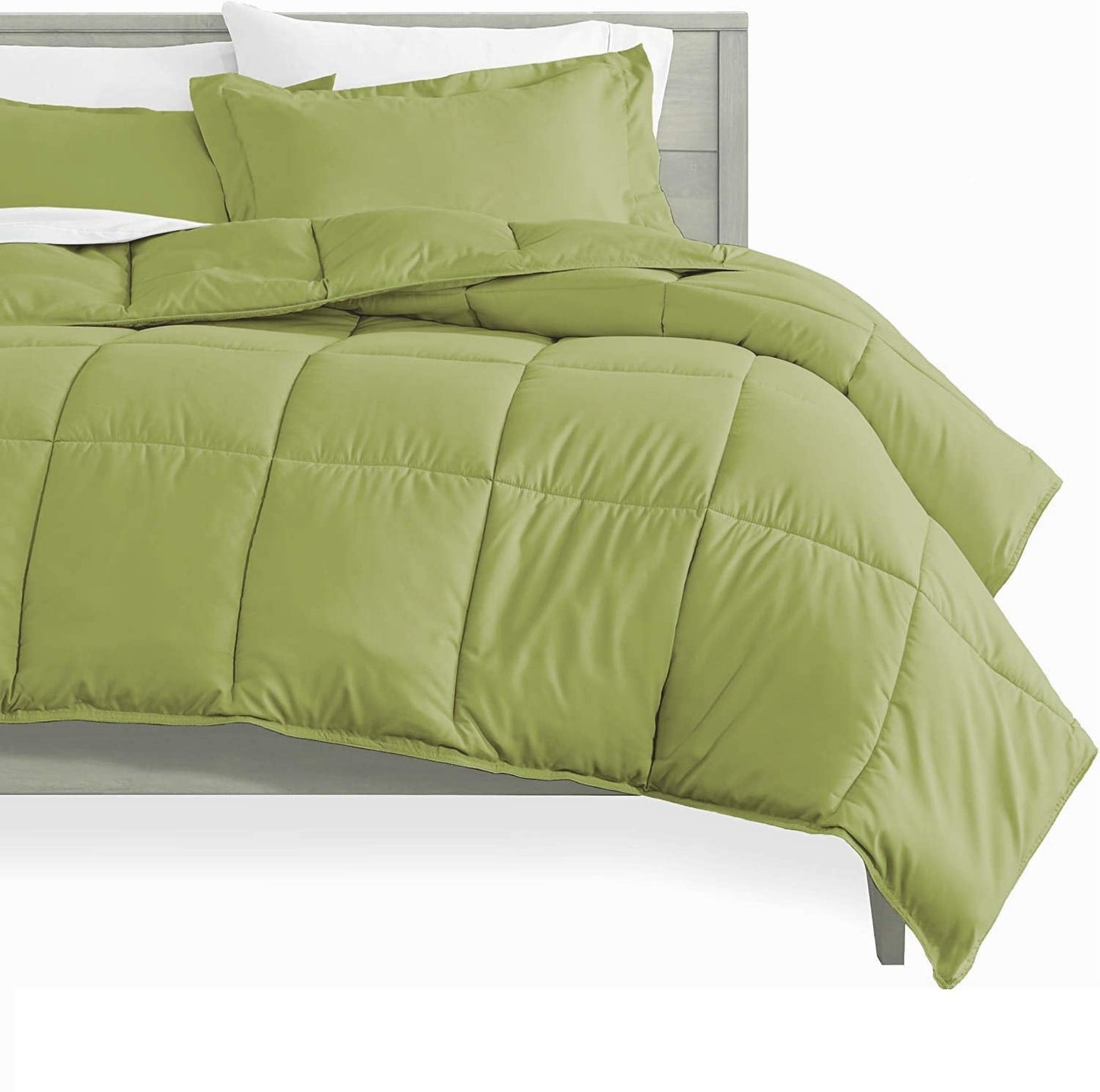 Soft 1000 Series 4 Pieces Goose Down Alternative Warm Comforter Set Comforter  BedSkirt  2 Pillowcases) 600 GSM Quilt Duvet Insert Over-Size King Sage 98'' x 120''