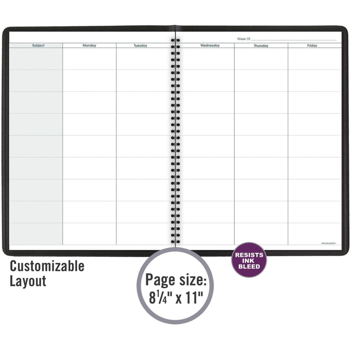 Undated Teacher Planner, 8.25" x 10.88" with Twin-Wire Binding