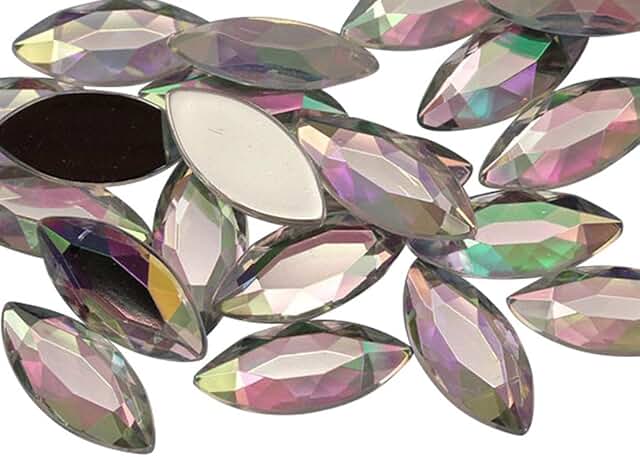 20x9mm Crystal AB Navette Flat Back Rhinestones, 25 Pieces