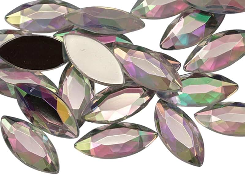 20x9mm Crystal AB Navette Flat Back Rhinestones, 25 Pieces
