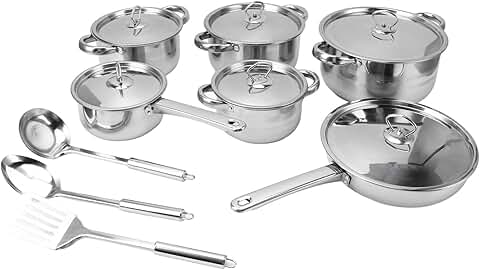 Stainless Steel Cookware Set with Pots, Pans, Lids, and Utensils