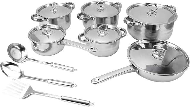 Stainless Steel Cookware Set with Pots, Pans, Lids, and Utensils