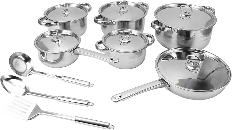 Stainless Steel Cookware Set with Pots, Pans, Lids, and Utensils