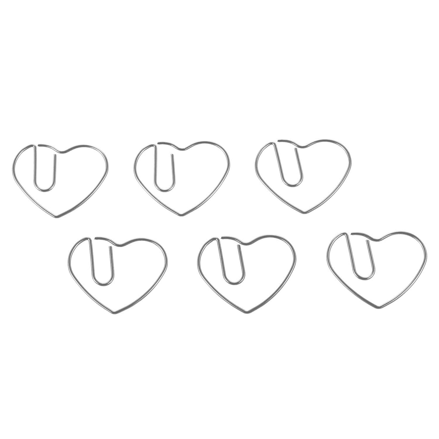 100 Mini Heart-Shaped Metal Paper Clips in Silver