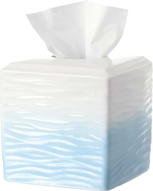 Blue and White Ceramic Tissue Holder