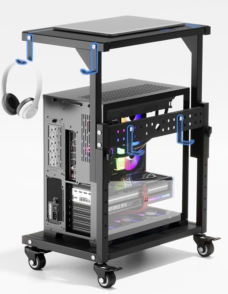 Adjustable 6-Level Computer Tower Stand for Floor or Desk