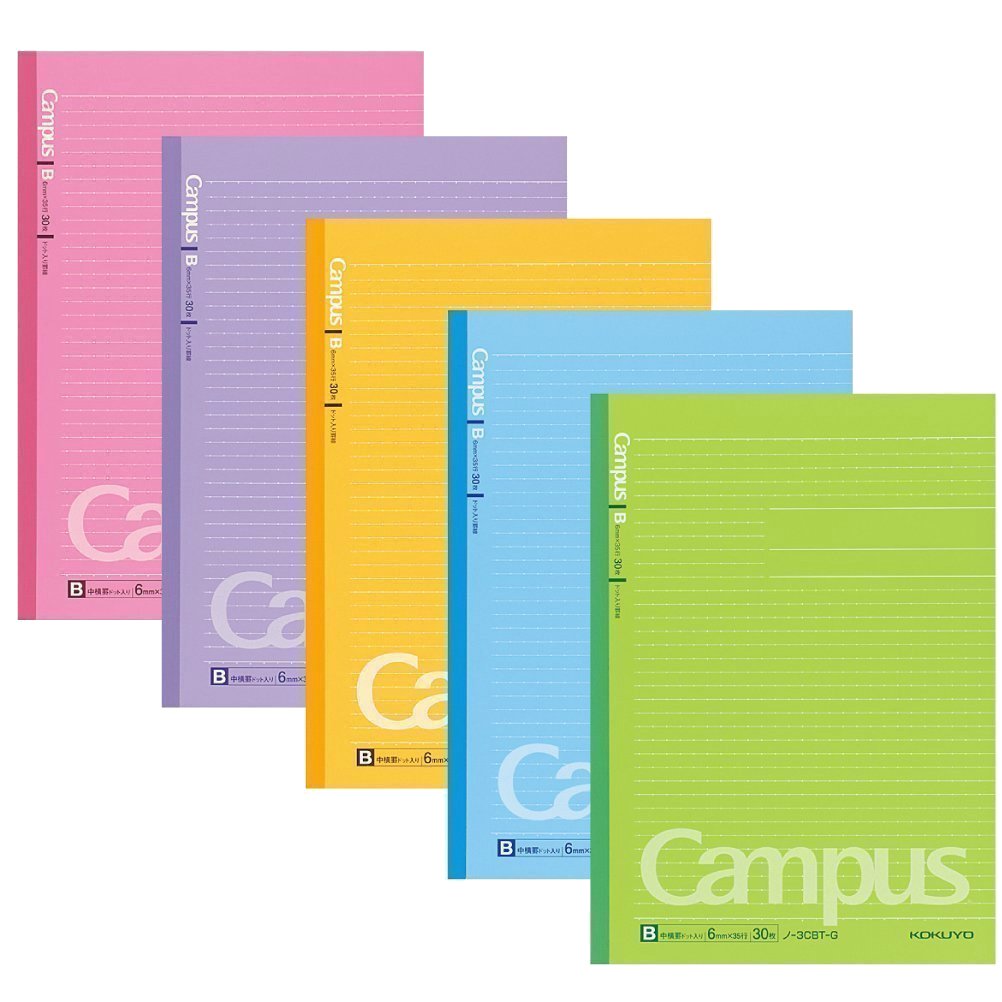 Set of five B5 ruled notebooks for school work and notes