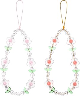 Set of two cute beaded flower phone charms