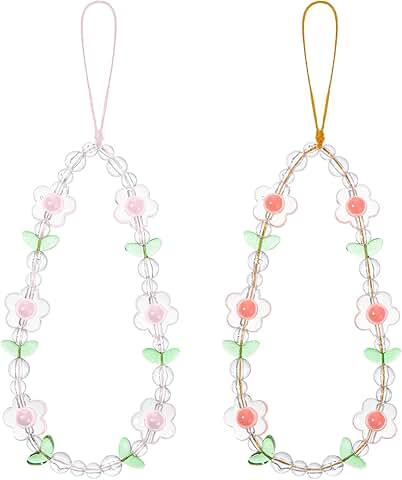 Set of two cute beaded flower phone charms