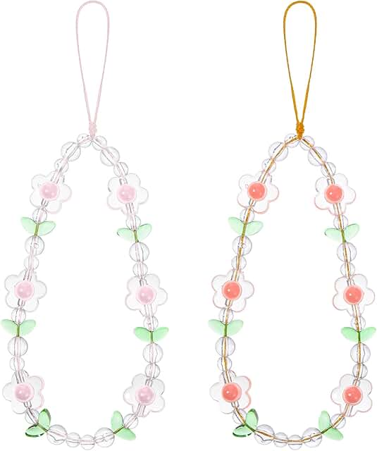 Set of two cute beaded flower phone charms
