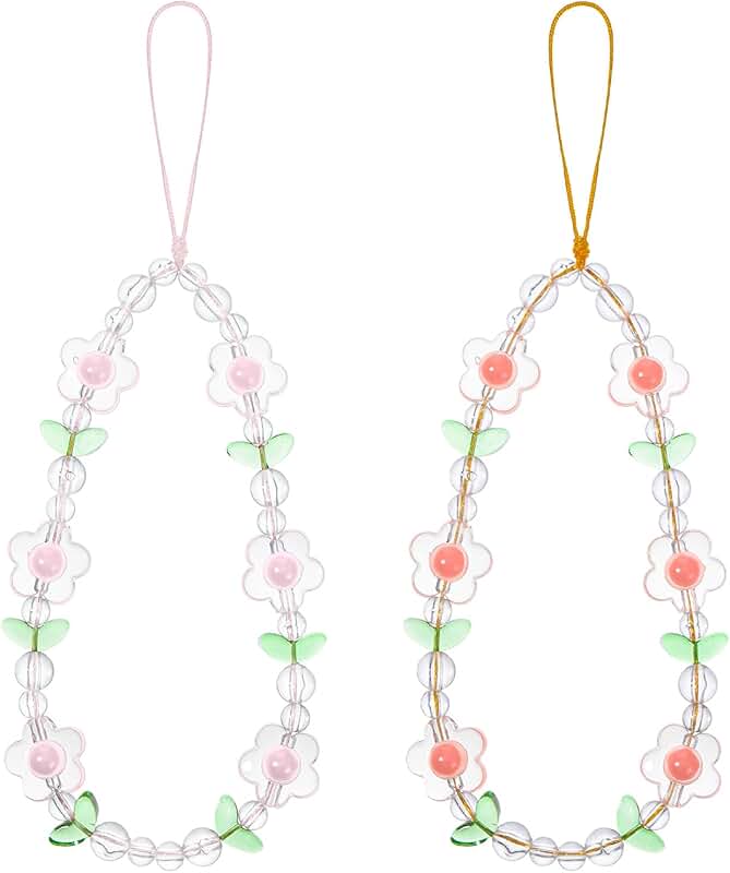 Set of two cute beaded flower phone charms