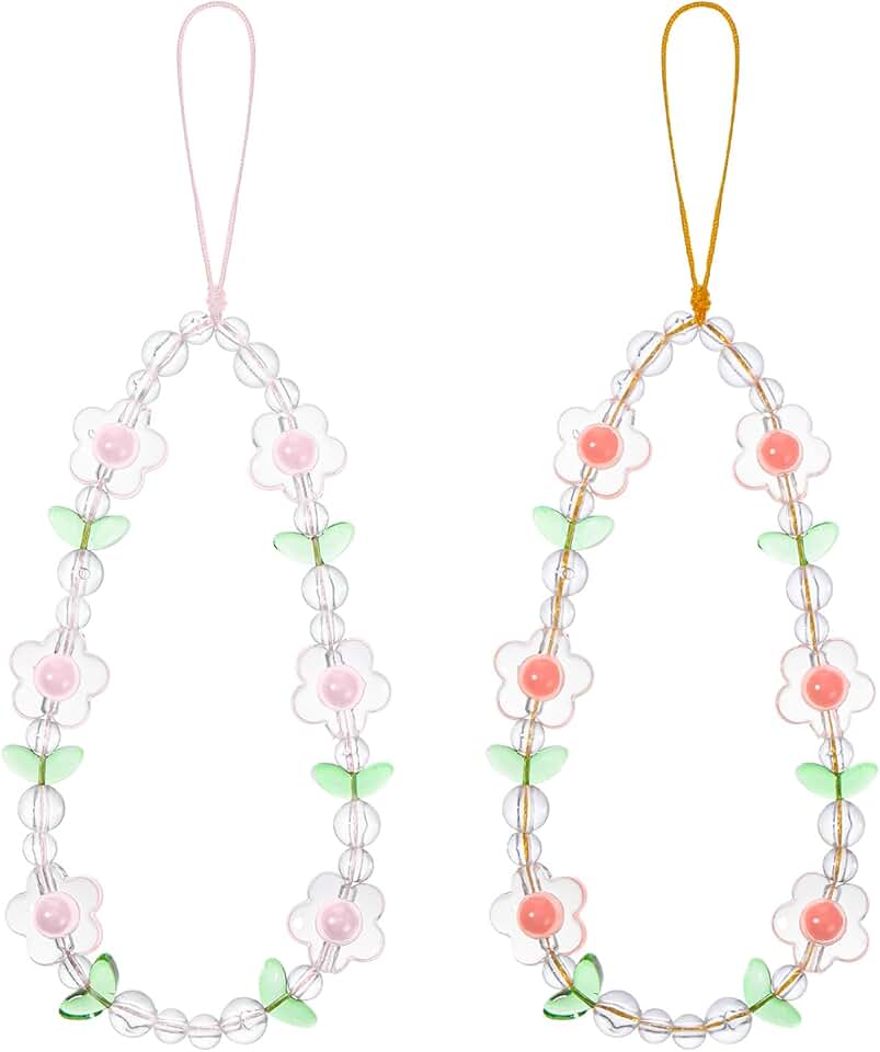 Set of two cute beaded flower phone charms